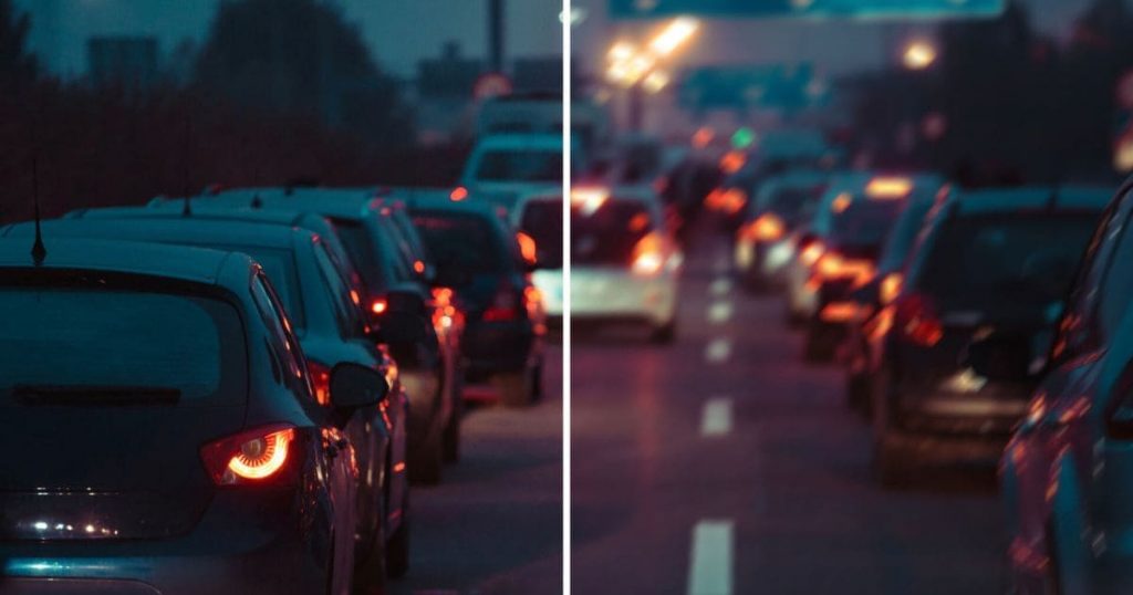 Tầm nhìn của người bình thường (trái) và tầm nhìn của người loạn thị (phải)