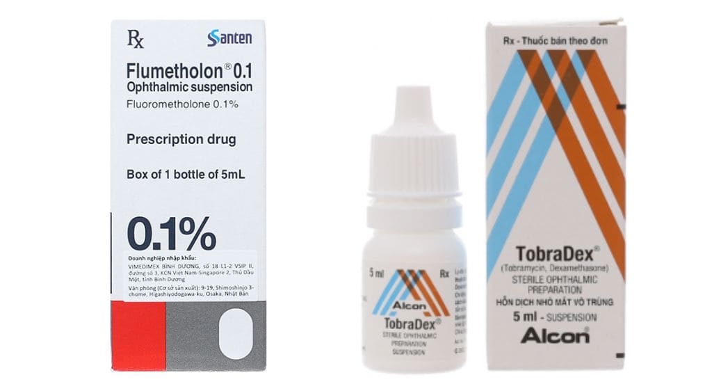 Thuốc nhỏ mắt chứa corticosteroid có thể kể đến như Flumetholon 0,1% và Tobradex 5ml