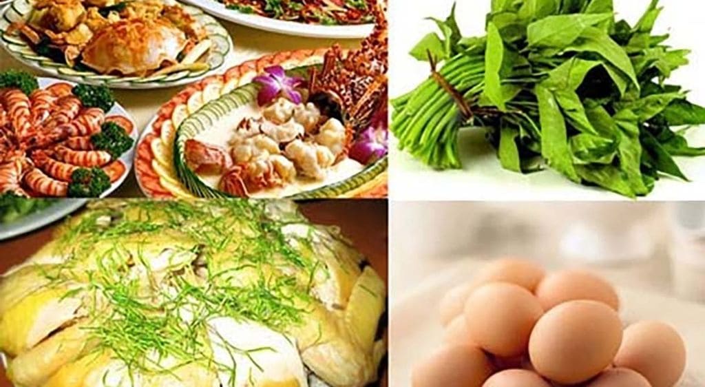 Cần kiêng các thực phẩm như: rau muống, hải sản, đồ nếp,... để hạn chế sẹo