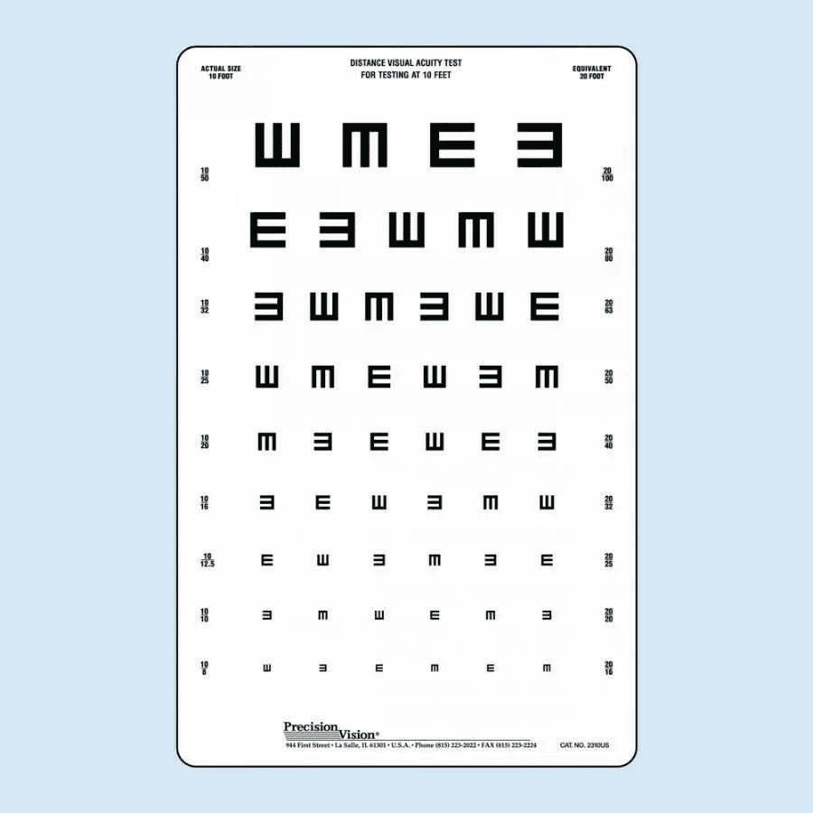 Bảng Tumbling E là một trong những công cụ kiểm tra thị lực trẻ em được sử dụng phổ biến