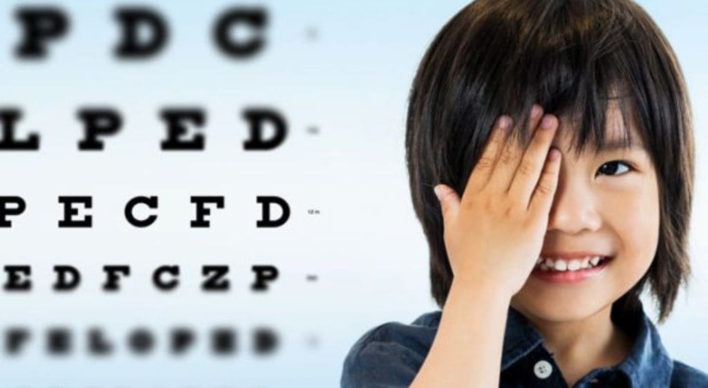 Dùng cây che mắt hoặc lòng bàn tay khum nhẹ và đọc các dòng chữ trên bảng