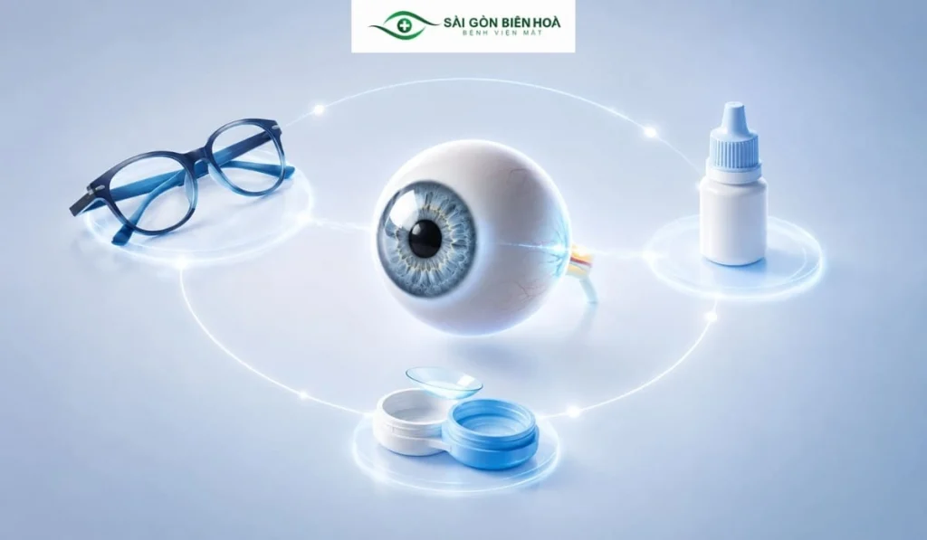Bác sĩ có thể lựa chọn hoặc phối hợp các phương pháp kiểm soát cận thị tùy tình trạng của từng trẻ.