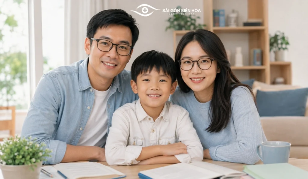 Cha mẹ bị cận có thể làm tăng nguy cơ cận thị ở trẻ, nhưng không quyết định trẻ chắc chắn sẽ bị cận.