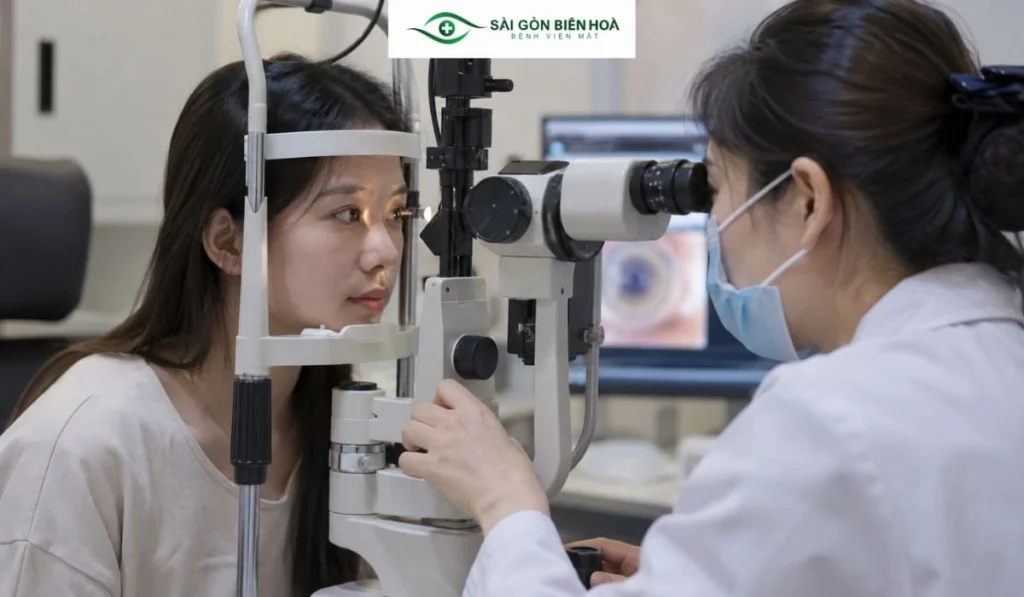 Khám chuyên sâu giúp bác sĩ đánh giá giác mạc, bề mặt mắt và các yếu tố liên quan trước khi quyết định thời điểm mổ cận.