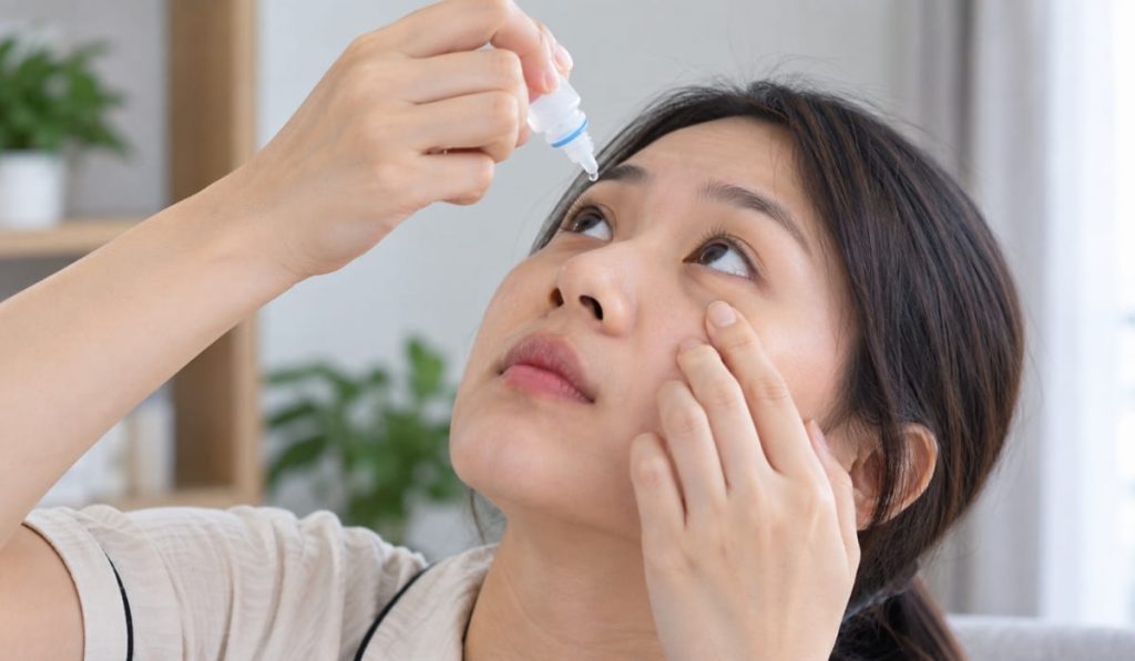 Khi sử dụng nước mắt nhân tạo, nên giữ đầu ống cách mắt và tránh để đầu ống chạm vào mắt, mi hoặc lông mi.