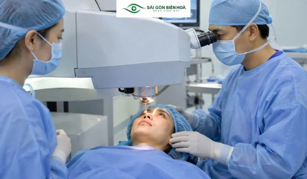 Trong quá trình mổ cận, người bệnh vẫn tỉnh táo và có thể cảm nhận ánh sáng hoặc áp lực nhẹ tùy phương pháp.