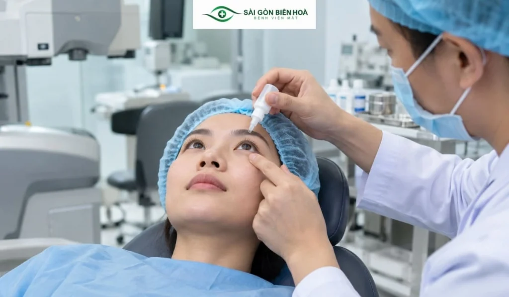 Trước phẫu thuật khúc xạ, mắt thường được vô cảm tại chỗ để hạn chế cảm giác đau trong quá trình thực hiện.