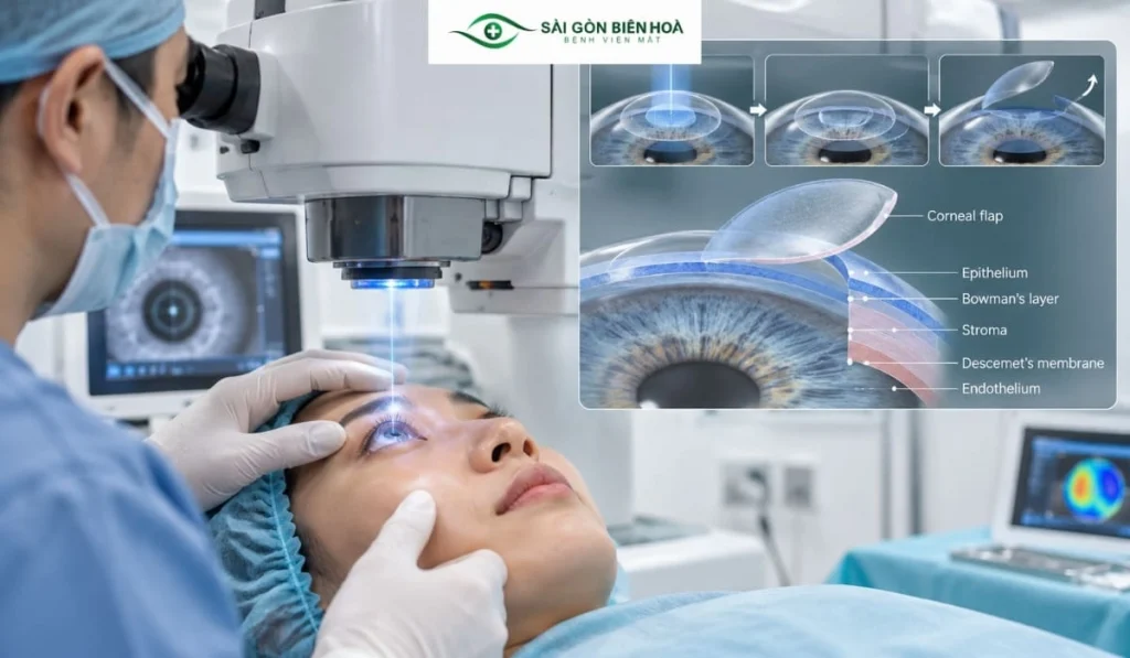 Femto LASIK sử dụng laser Femtosecond để tạo vạt giác mạc, giúp bác sĩ tiếp cận lớp nhu mô cần điều chỉnh