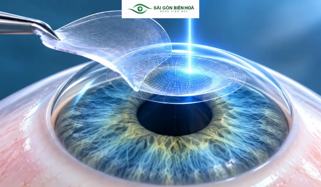 LASIK tạo vạt giác mạc và chiếu laser lên nhu mô bên dưới để giúp ánh sáng hội tụ đúng trên võng mạc