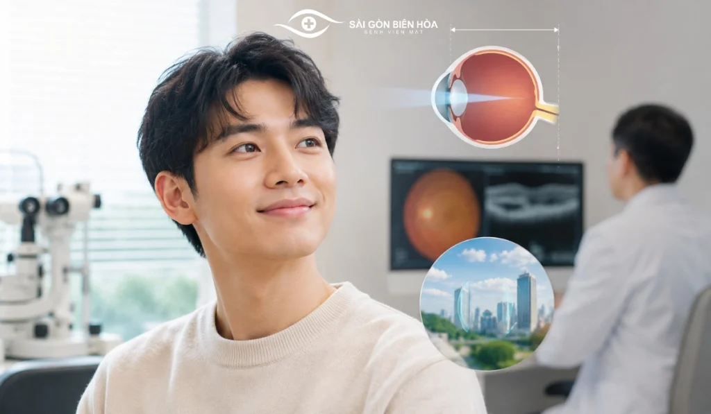 Phẫu thuật khúc xạ có thể giúp giảm phụ thuộc kính nhưng không làm ngắn lại trục nhãn cầu đã kéo dài.