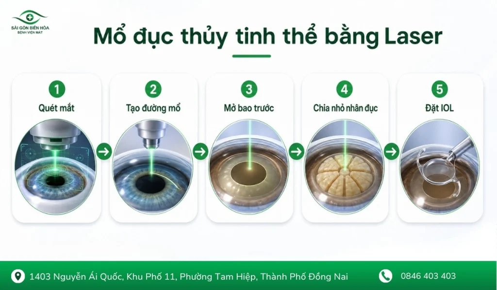 Quy trình mổ đục thủy tinh thể bằng laser qua các bước chính