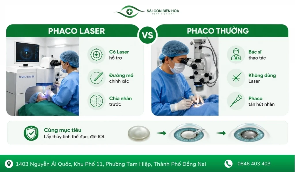 So sánh mổ đục thủy tinh thể bằng laser và phẫu thuật Phaco thường