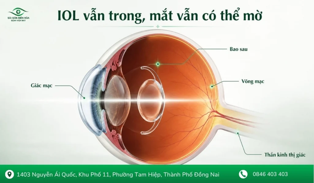 Các cấu trúc có thể khiến mắt mờ dù thủy tinh thể nhân tạo vẫn trong suốt