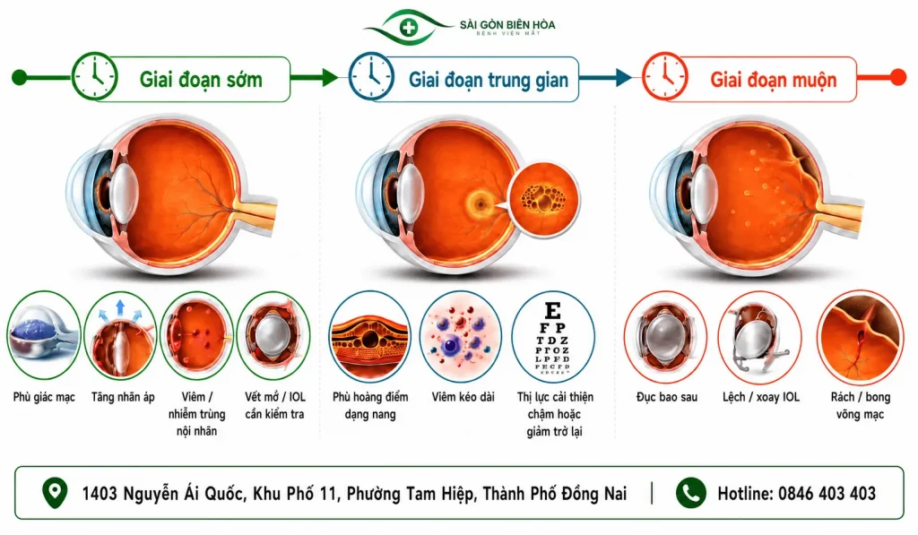 Timeline các biến chứng có thể xuất hiện sau mổ Phaco
