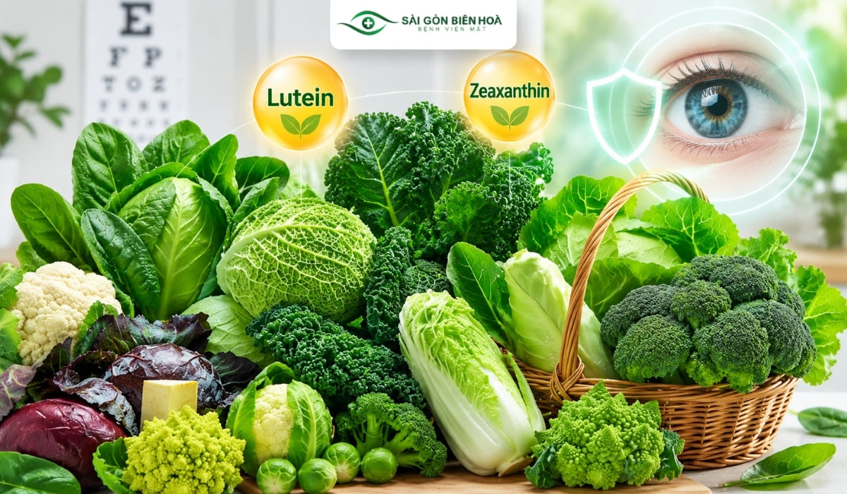 Các loại rau xanh đậm chứa nhiều Lutein, Zeaxanthin giúp bảo vệ giác mạc mắt