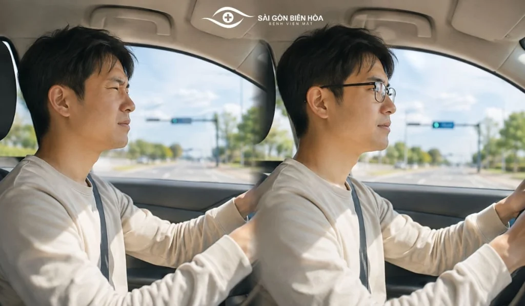 Người cận thị vẫn có thể lái xe nếu khả năng nhìn sau chỉnh kính đáp ứng tiêu chuẩn của hạng giấy phép tương ứng.