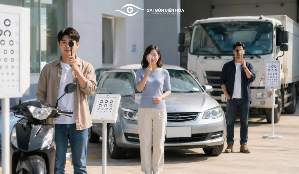 Người thi hạng A1 và B1 cần đáp ứng tiêu chuẩn thị lực và khả năng nhận biết màu sắc theo quy định.