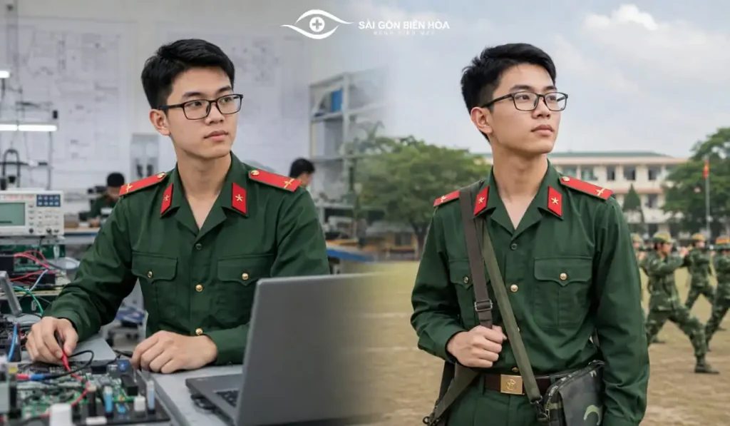 Tiêu chuẩn về cận thị có thể khác nhau giữa nhóm đào tạo chuyên môn kỹ thuật và nhóm chỉ huy, chiến đấu, chính trị hoặc hậu cần.