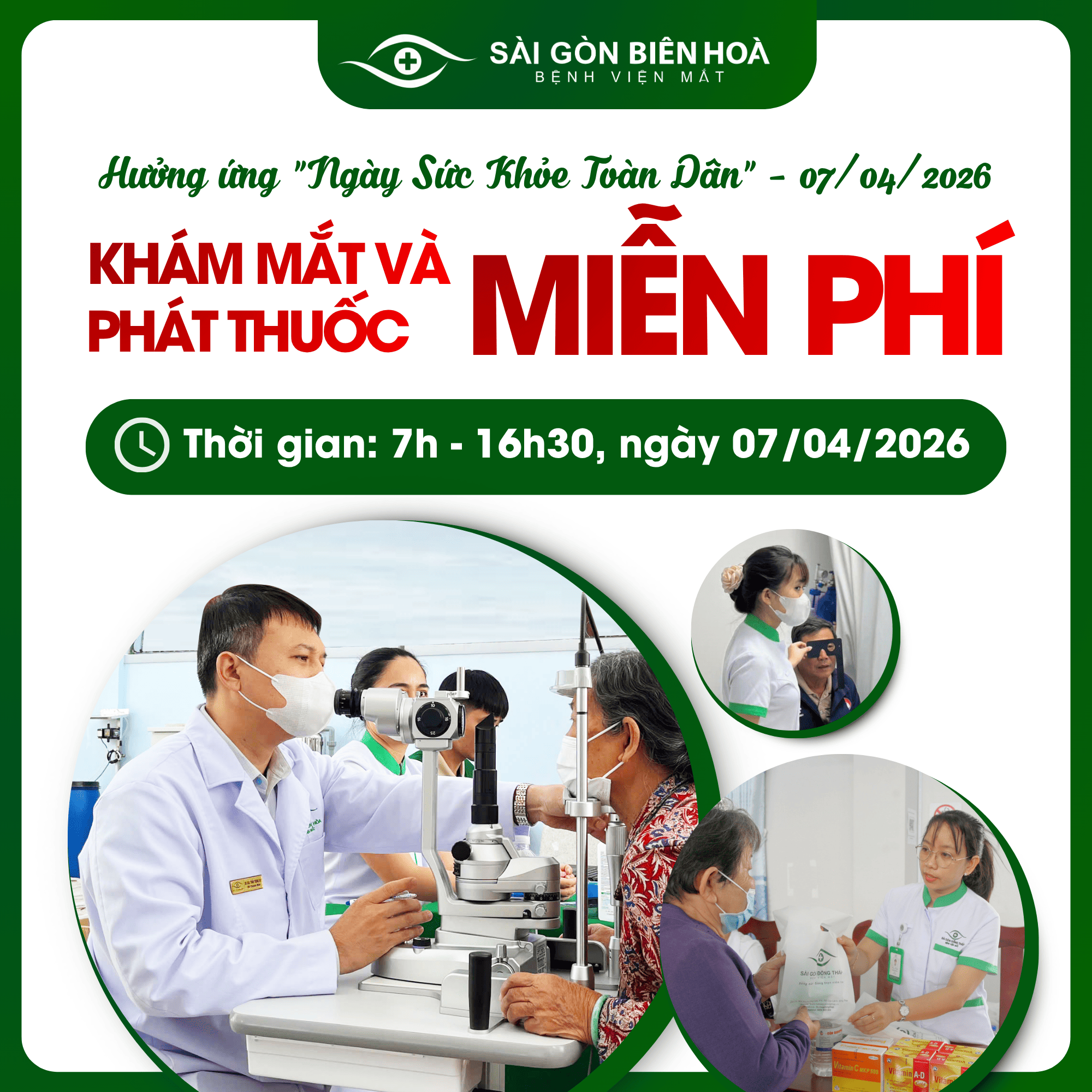 Bệnh viện Mắt Sài Gòn Biên Hòa Khám mắt và phát thuốc miễn phí 7/4