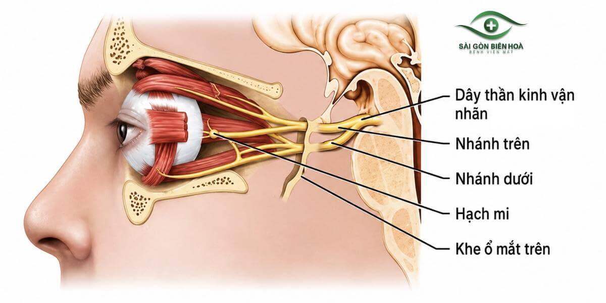 Dây thần kinh số III và các nhánh phân bố trong ổ mắt