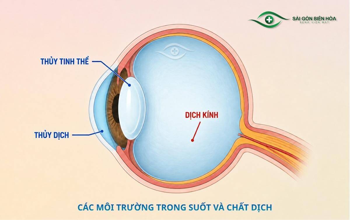 Thuỷ tinh thể, thuỷ dịch và dịch kính giúp ánh sáng truyền đến võng mạc