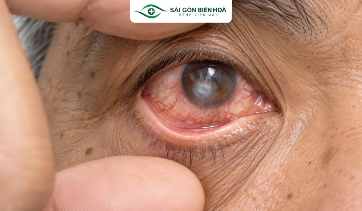 Viêm giác mạc xuất hiện các vết loét gây cản trở tầm nhìn