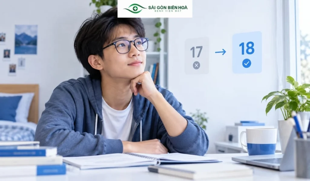 17 tuổi thường chưa phải thời điểm ưu tiên để mổ cận, vì độ khúc xạ vẫn có thể tiếp tục thay đổi.