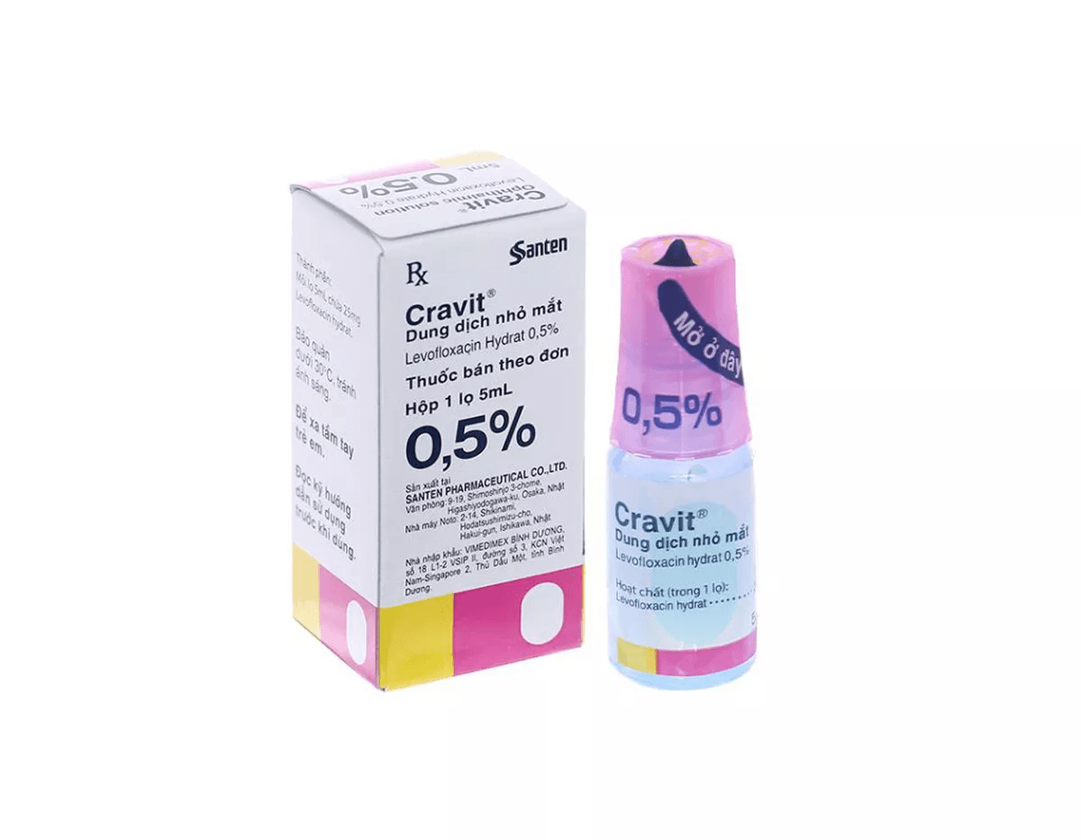 Thuốc nhỏ mắt Cravit 0,5% kháng sinh Levofloxacin phòng ngừa nhiễm trùng mắt