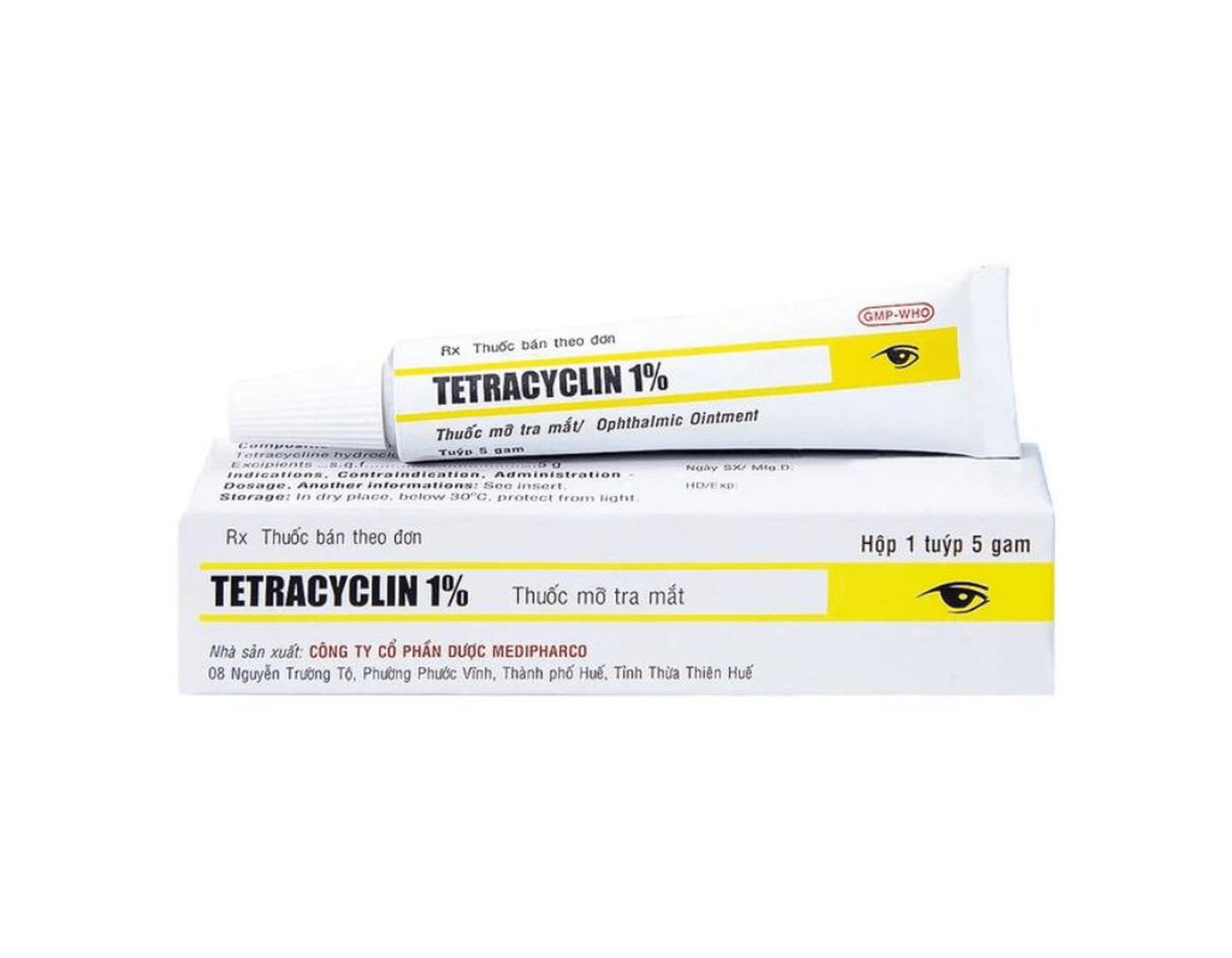 Tuýp thuốc mỡ tra mắt Tetracyclin 1% dùng điều trị viêm mắt và mụn lẹo